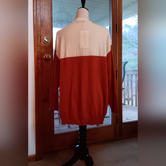 Bloomchic Burnt Orange Cream Colorblock V Neck Long Sleeve Top NWT Size 12 - Picture 2 of 3